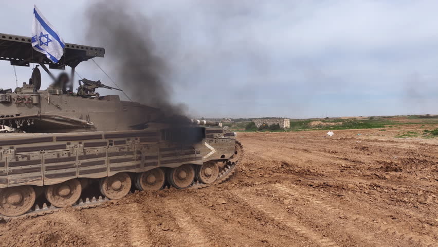 Aerial IDF Merkava Tanks Advancing near Gaza Border