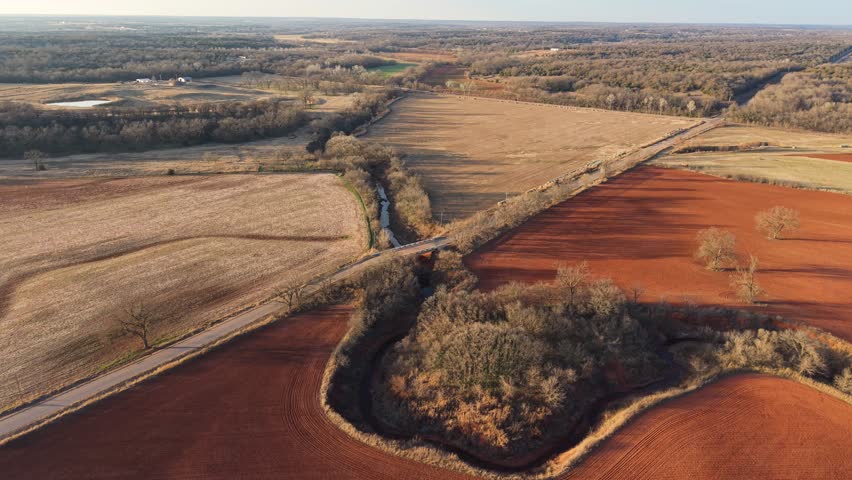 52-Week Chronological Drone Sequence - Bridge 1 Orbit - Week 03 (Oklahoma Rural Landscape, Winter, Early December)