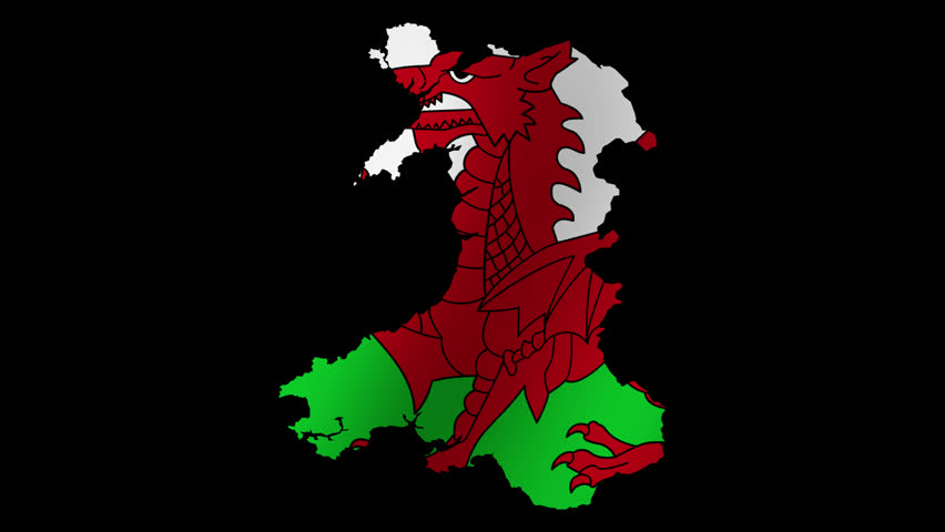 Looping animation of the Wales flag as a map with a transparent background in 4K format