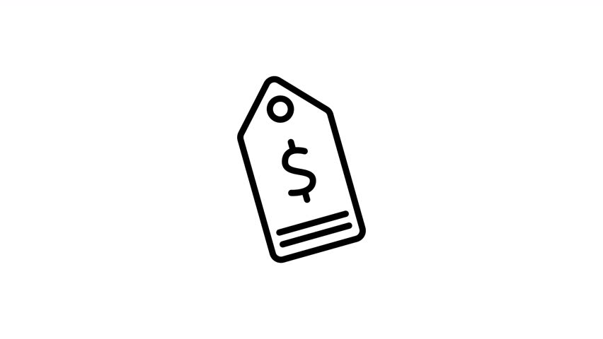 Seamless loop animation of a minimalist price tag icon. Ideal for constant motion in promotional banners, pricing tables, and retail videos. 4K resolution with alpha channel.