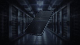 Futuristic smartphone showing hologram data in server room background - Powered by Shutterstock - Get 15% off with code: PIKWIZARD15