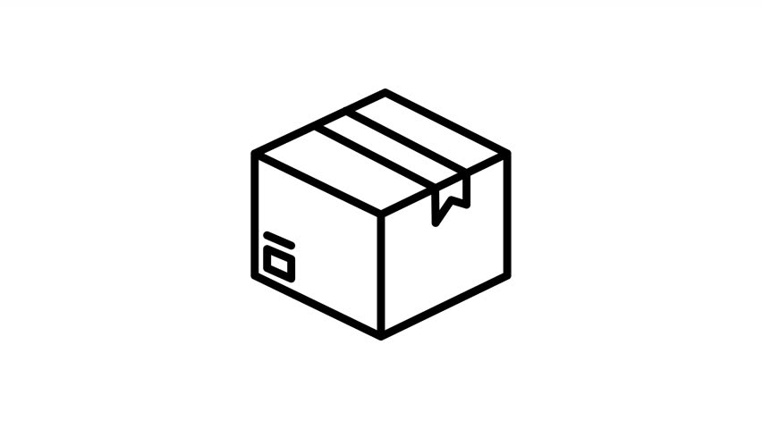 Animated package box icon featuring a self-drawing line art effect. Perfect for unboxing intros, shipping reveals, and e-commerce UI elements. High-quality 4K with transparent background.