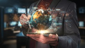 Businessman holding smartphone radiating global AI network data - Powered by Shutterstock - Get 15% off with code: PIKWIZARD15
