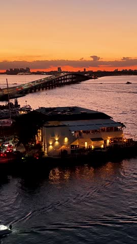 Virginia Key At Miami In Florida United States. Sunset City. Stunning Biscayne Bay. Downtown District. Virginia Key At Miami In Florida United States. Highrise Buildings.