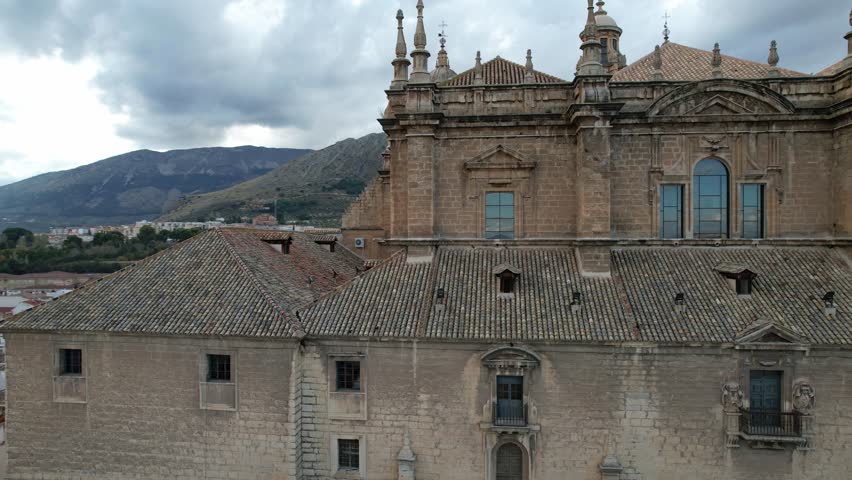 Close-Up Drone Footage of Jaen Cathedral Facade, Spain