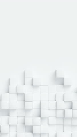White cubes with random size move and grow loop. A place for text on the left. Abstract 3d render geometrical concept background. Vertical video