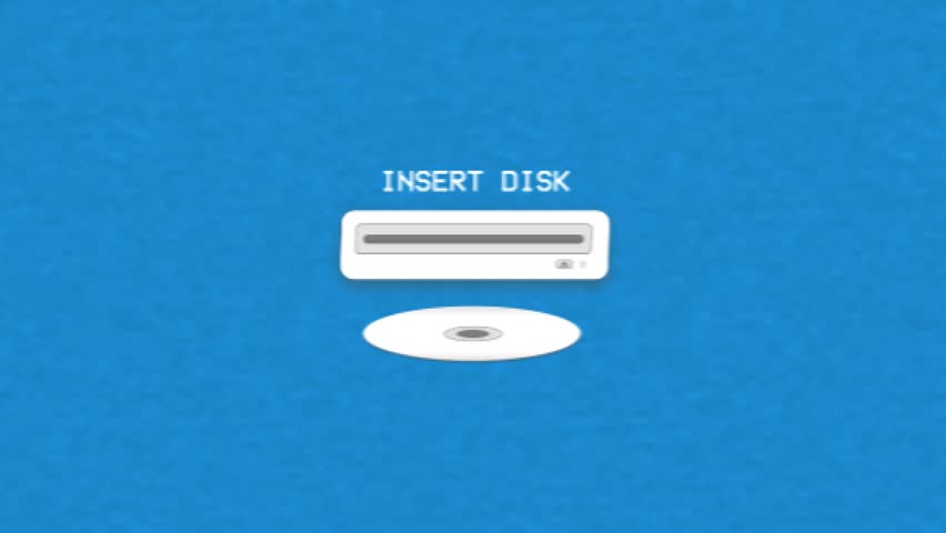 Insert disk screen with animated CD-ROM drive