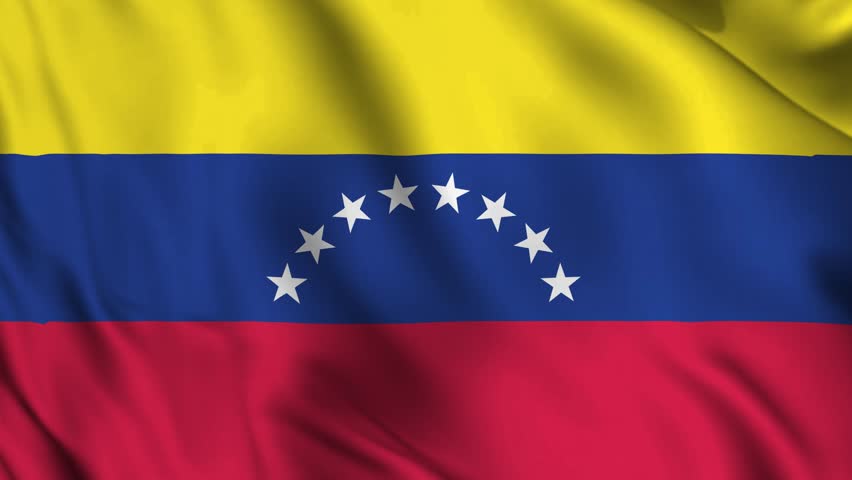 Horizontal animation of Venezuela flag waving in the wind, symbolizing Venezuela’s tricolor heritage, independence legacy, and the ideals of Simón Bolívar.