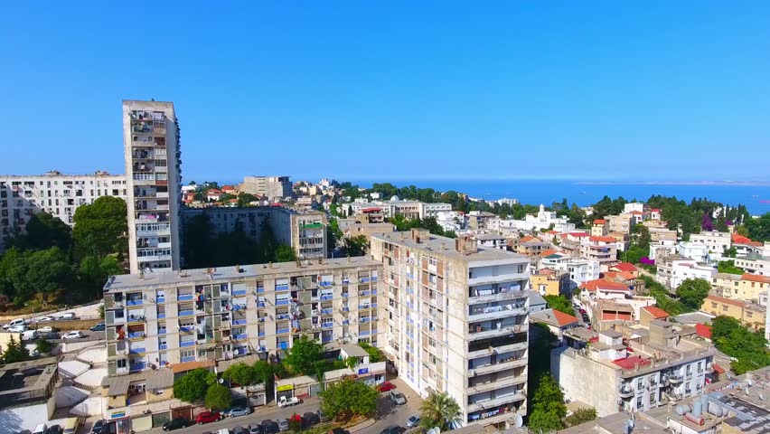 Aerial shot of the capital algiers of algeria in a sunny day on the bay of algiers 4k