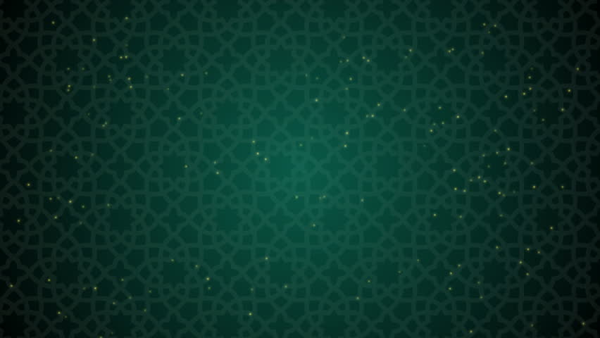 Ramadan kareem animation with light sparkles on dark green islamic geometric backdrop, suitable for religious, festive, and cultural projects.