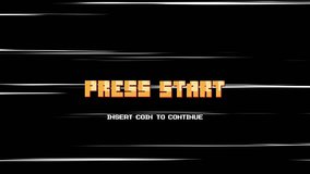 PRESS START. insert coin to continue. pixel art 8-bit. Retro video game on speed line background - Powered by Shutterstock - Get 15% off with code: PIKWIZARD15