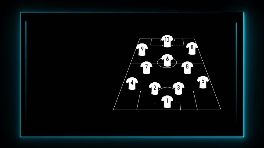 Football scoreboard broadcast graphic template. 11 player position point idea. 4k