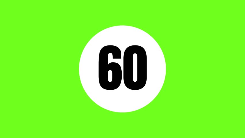 Countdown 60 to Zero Animation, Timer Icon, Count the Number, Counts Digits, Modern Countdown Time, Green Screen Background, Unique Countdown Video, Amazing Style Countdown