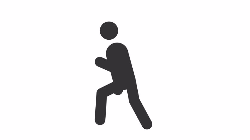 Running stickman animation silhouette. Physical activity, jogging man. Active lifestyle, sport training. Simple human stick figure. Solid glyph pictogram HD video. Dynamic person movement