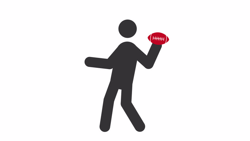 American football player stickman animation silhouette. Shooting ball, moving person. Professional sport. Simple human stick figure. Solid glyph pictogram HD video. Dynamic person movement