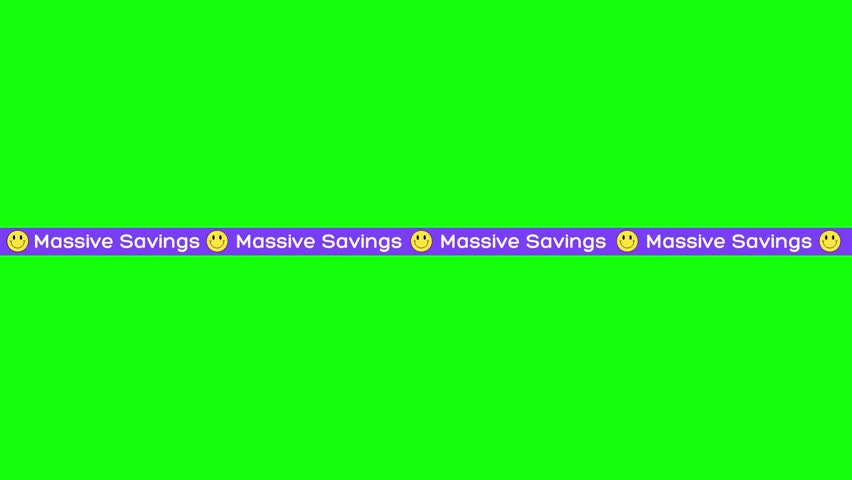 Dynamic SALE ribbon sliding across vibrant green screen, ideal for retail ads, social media campaigns, and video editing., Green screen 
