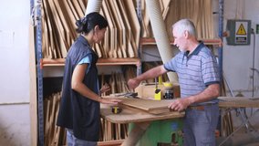 Experienced carpenter teaching a young apprentice woodworking - Powered by Shutterstock - Get 15% off with code: PIKWIZARD15