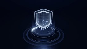 Cybersecurity Shield floating over hologram platform, Glowing neon digital binary code, network or data protection concept, 3d looping animation - Powered by Shutterstock - Get 15% off with code: PIKWIZARD15