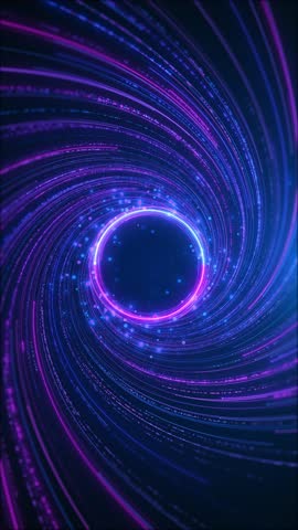 Big data visualized swirling circular particles forming dynamic vortex trails. Futuristic infographic design for science finance. Abstract data flows complex background. streams in big data machine