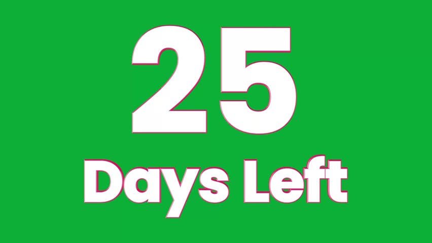25 days left, 3D shiny text logo rotation animation on green screen background for creative project