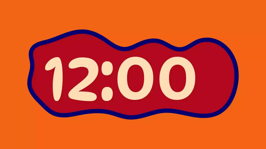 Countdown digital timer from 12 minute to 11 minute on orange background suitable for creative projects, presentations, and time management visual