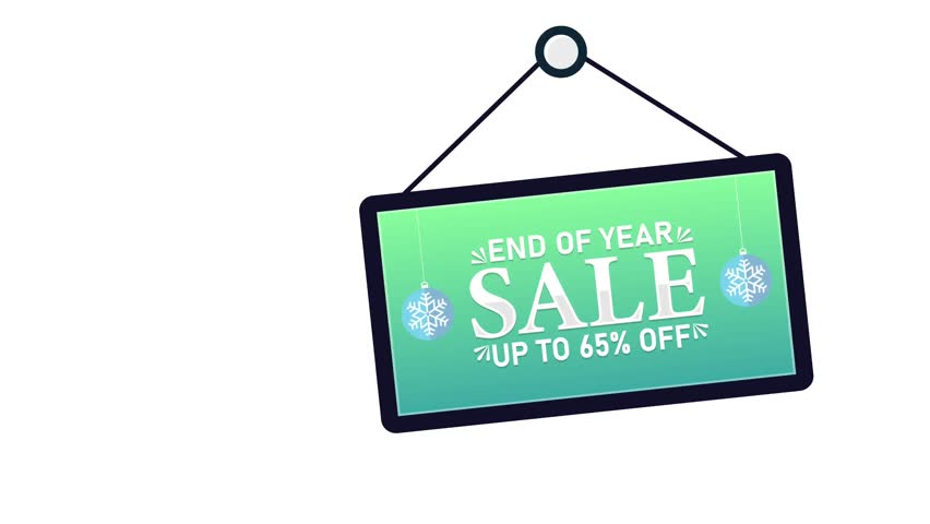 End of Year Sale Up to 65% Off Discount Promotion. 4K animation background footage for Christmas and Happy New Year, Holidays 
