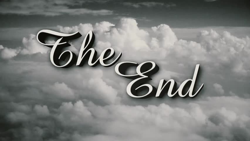 Retro “The End” film title page in Wizard of Oz style, including three distressed film effects plus a clean version for classic movie endings.