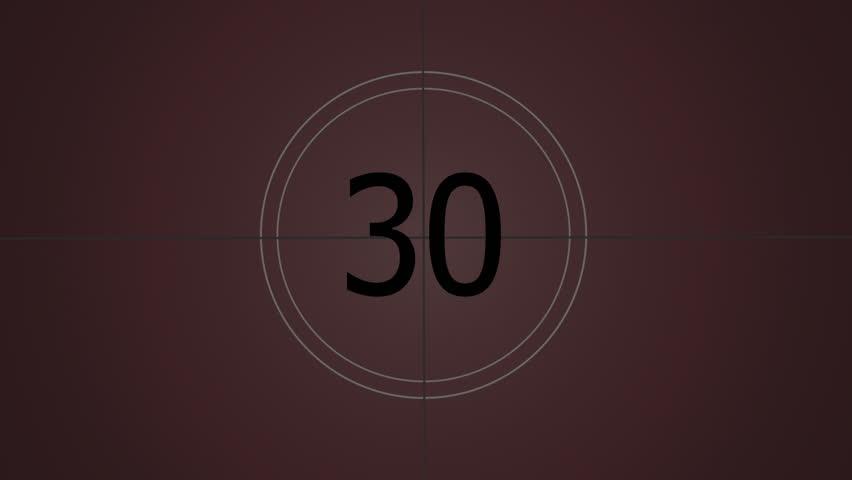 thirty second countdown, 30 to 0 seconds old film animation, with grain and noise effects