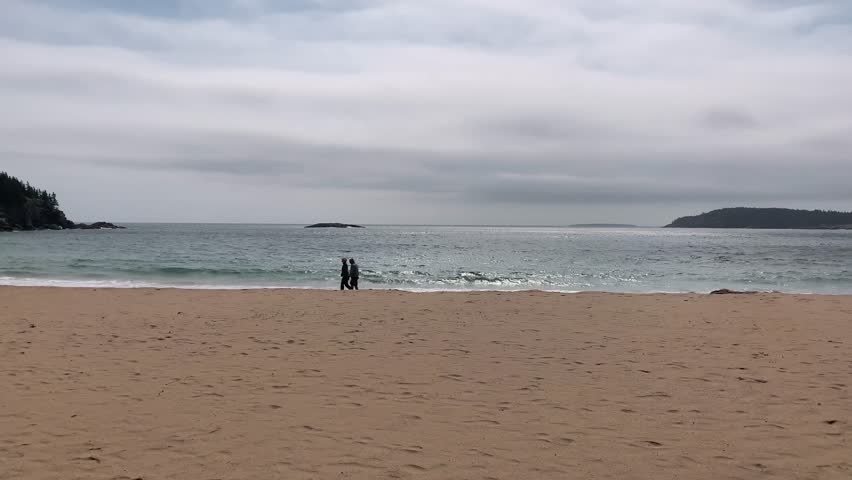 
4K Wide Shot of Sand Beach in Acadia National Park near Bar Harbor Maine video