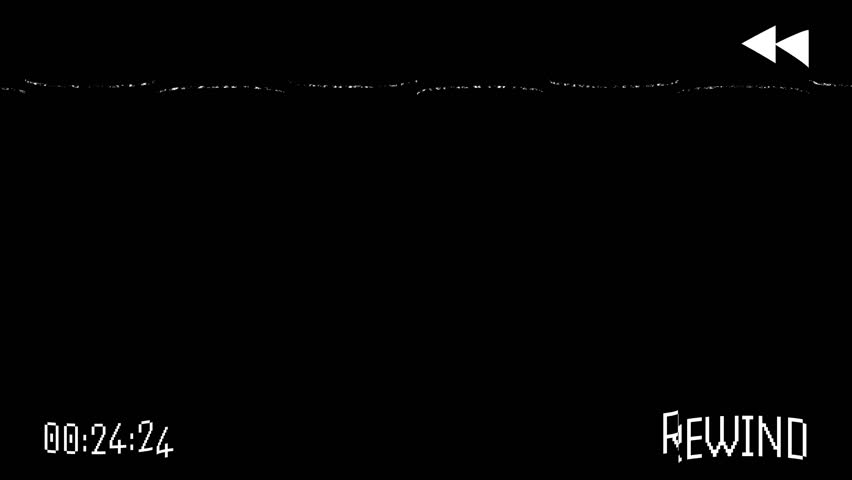 Vhs rewind effect overlay with digital timecode and glitch distortion, ideal for nostalgic video editing and vintage aesthetic projects. 4k video