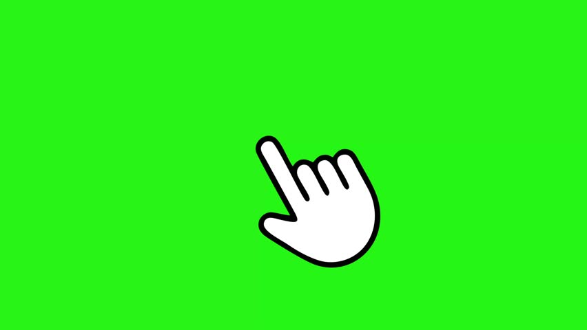 Hand shaped mouse cursor clicking animation isolated on green screen background