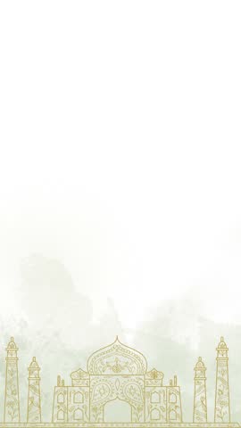 Vertical Eid Mubarak greeting animation with gold lanterns, crescent moon, and mosque silhouettes on an elegant white background; perfect for social media stories and Islamic holiday celebrations.