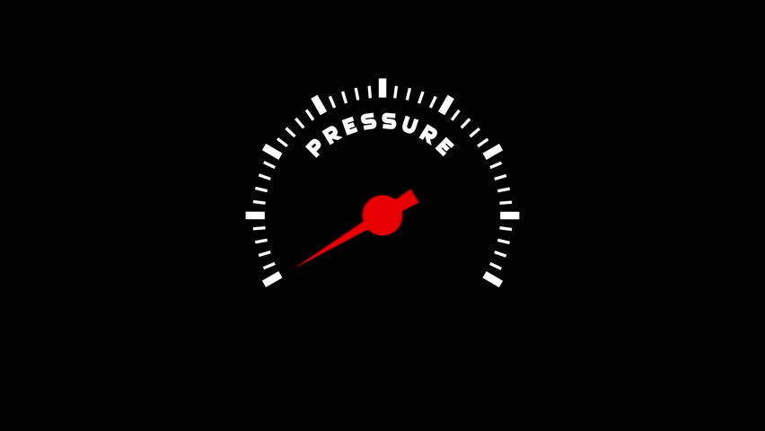 Animated speedometer gauge featuring pressure text, ideal for illustrating performance metrics, measurement indicators, and technical data visualization in motion graphics.