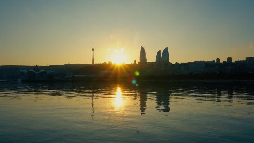 Mesmerising sunset scene at the Baku Boulevard. Baku, Azerbaijan. 12.13.2025.