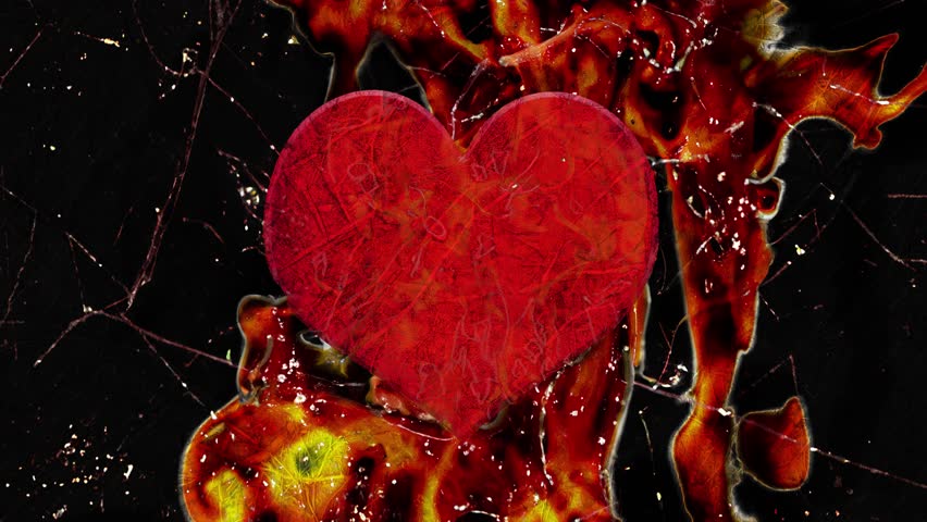 Heart shape beats with fire flames background conceptual illustration design 2d seamless looped animated video