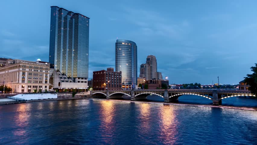 Grand Rapids Michigan Downtown Skyline Timelapse