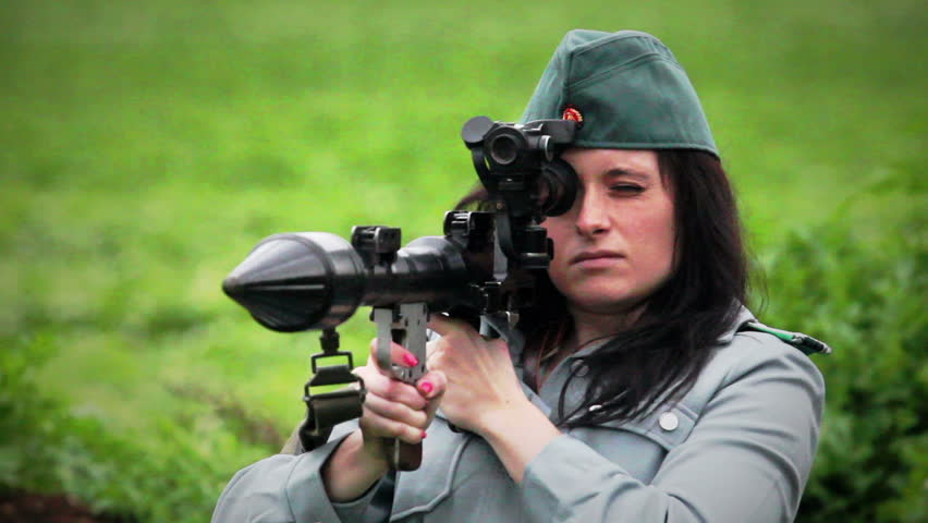 Female officer with RPG7 anti tank gun