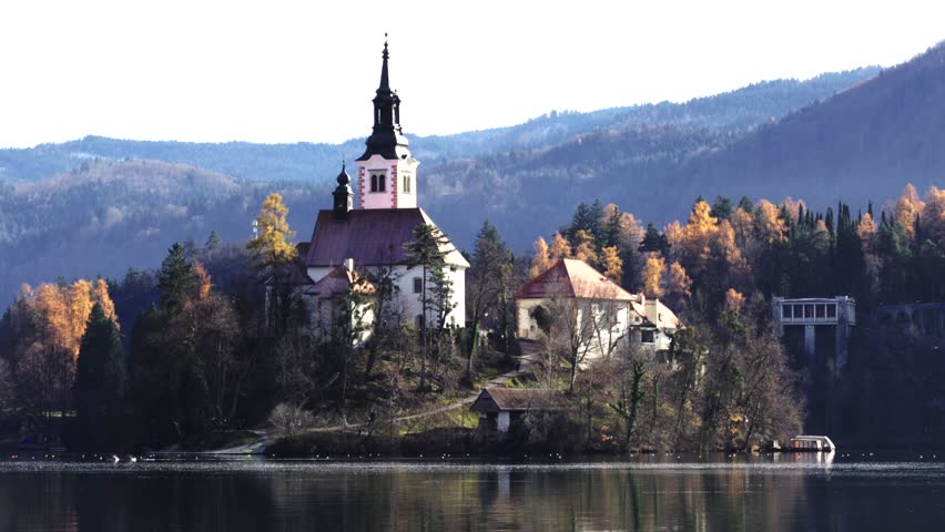 Peaceful Lake Bled and Bled Island Featuring the Assumption of Mary Pilgrimage Church