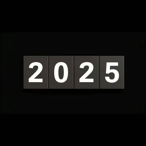 Flip-style countdown animation where the year changes from 2025 to 2026. Clean minimal design for New Year celebration, holiday promo, and social media content.