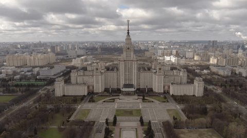 Drone Flying Forward Downward toward Moscow State