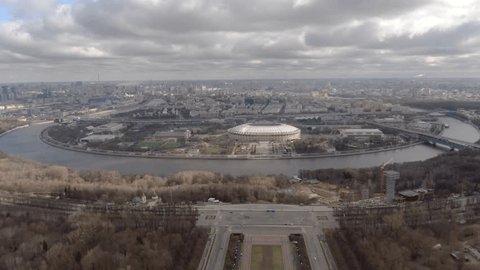 Aerial View of Luzhniki Stadium from Vorobyovy Gory with Moscow State University