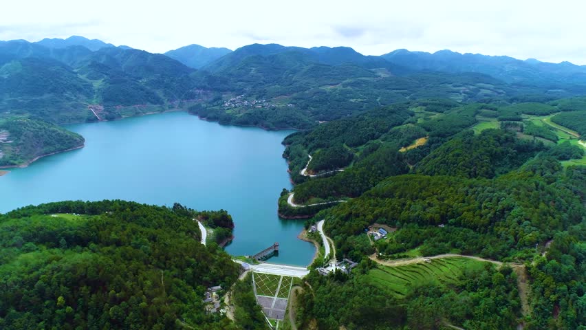 Aerial Evening Lake Landscape Drone Footage Scenic View