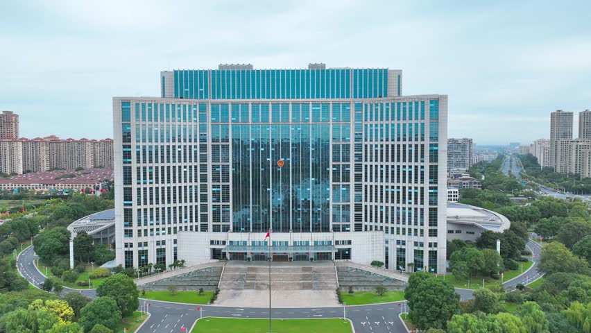 Jingjiang City Government Building Taizhou Landmark 4K Aerial