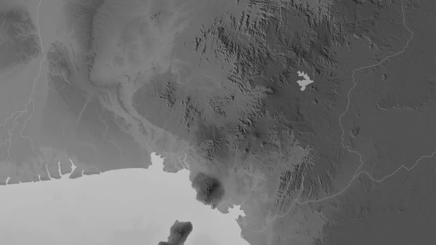 Sud-Ouest - region of Cameroon, extruded. Grayscale map