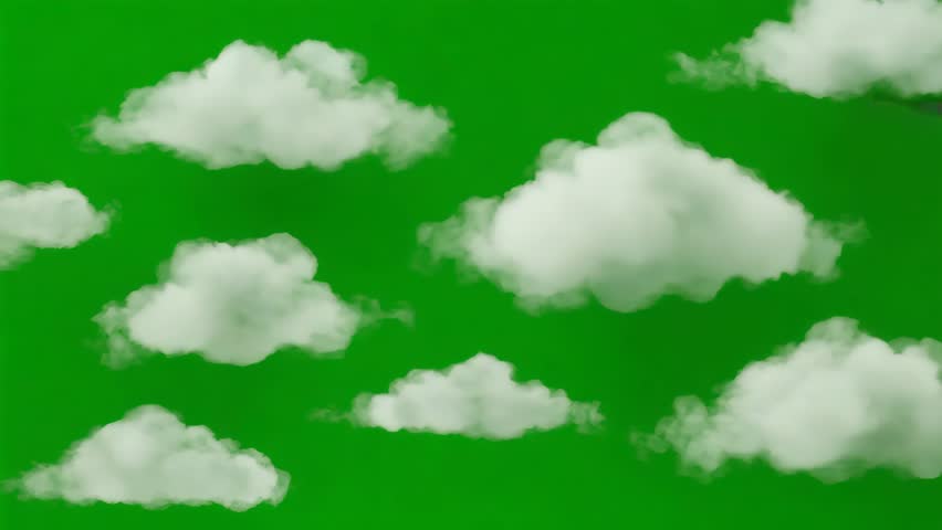Fluffy White Clouds Floating Against Bright Green Sky Background 