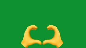 Yellow hands forming a heart symbol around a central red heart emoji with smaller floating hearts fly above against a vivid green screen ideal for video editing overlays and digital design projects. - Powered by Shutterstock - Get 15% off with code: PIKWIZARD15