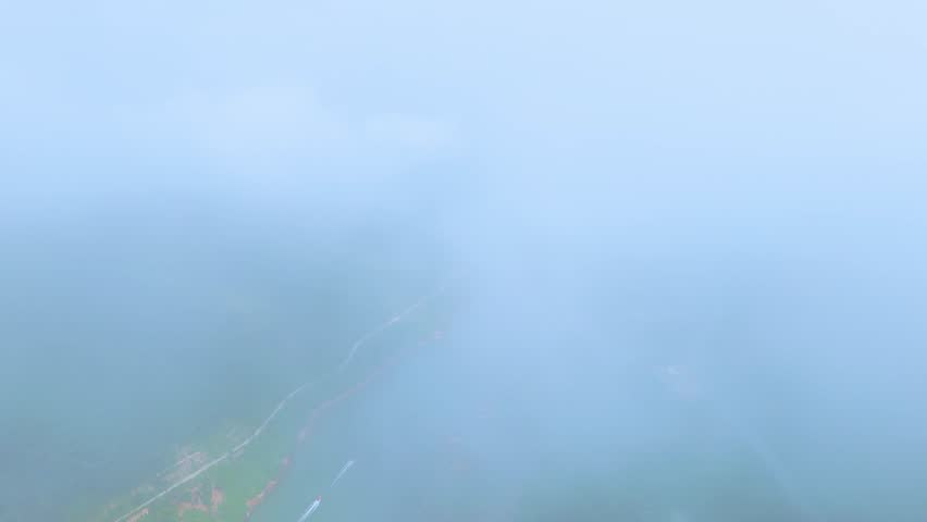 Lancang River Sea Of Clouds Over Mountains Dramatic Aerial