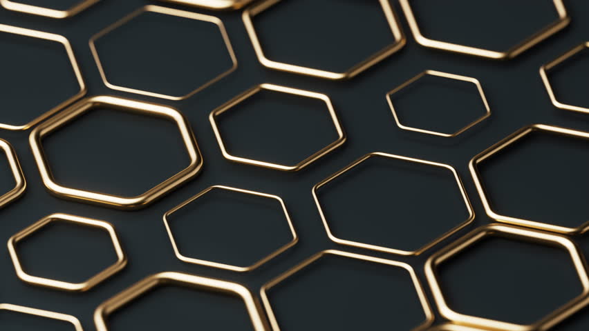 Metallic hexagon structure pattern background, 3d rendering. Motion graphic.