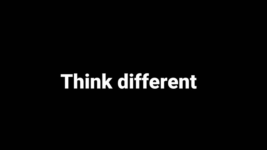 Bold white text stating think different is centered on a solid black background representing a strong call for originality and challenging conventional norms in life or business endeavors.