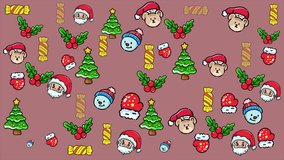 Festive Christmas looping background brown with Santa faces, trees, candies, and winter elements in a playful animated pattern. - Powered by Shutterstock - Get 15% off with code: PIKWIZARD15